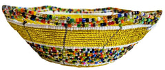 Beaded wire bowl handmade from Africa yellow multicolored beads
