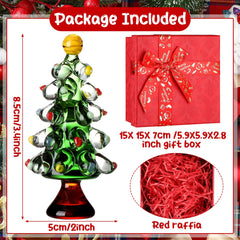 Close up of red green yellow hand blown glass Christmas tree ornament