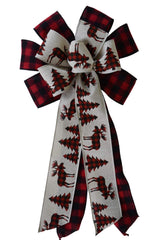 Handmade in Pennsylvania plaid moose wreath bow with stem wire