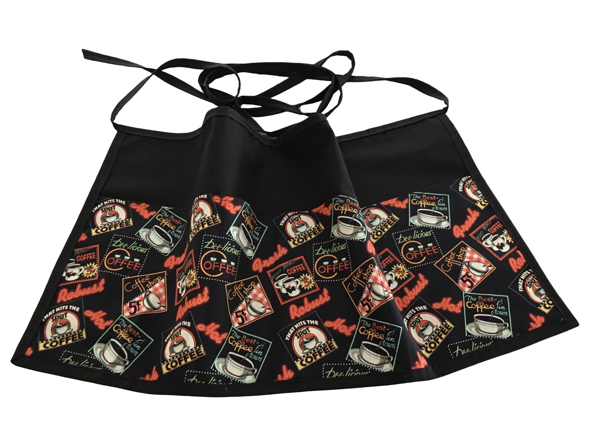 Handmade Janets Aprons breakfast coffee design black apron with 3 pockets