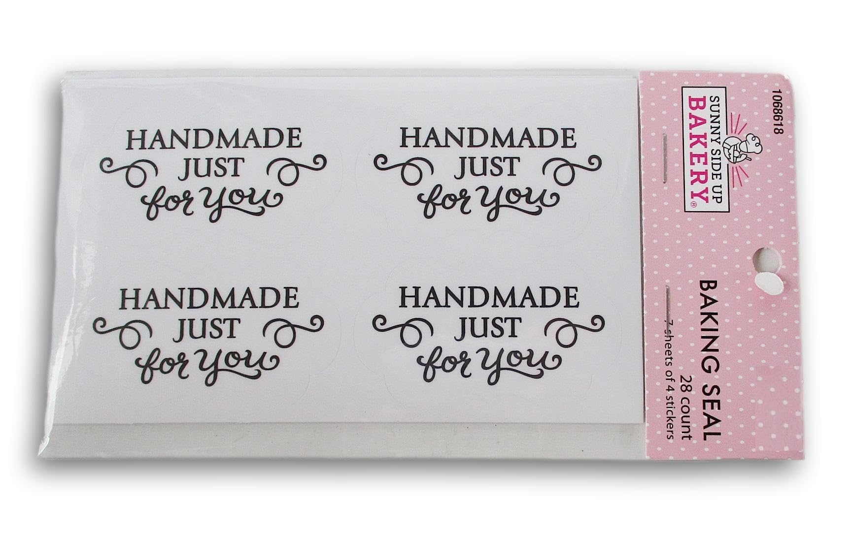 Handmade Just For You Baking Seals clear round labels with black swirls 28 count pack