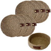 Handmade jute coaster set with basket for rustic decor
