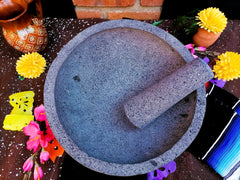 handmade molcajete carved from a single stone in Mexico