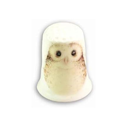 Handmade Owl Collectible Thimble on china thimble base with owl image