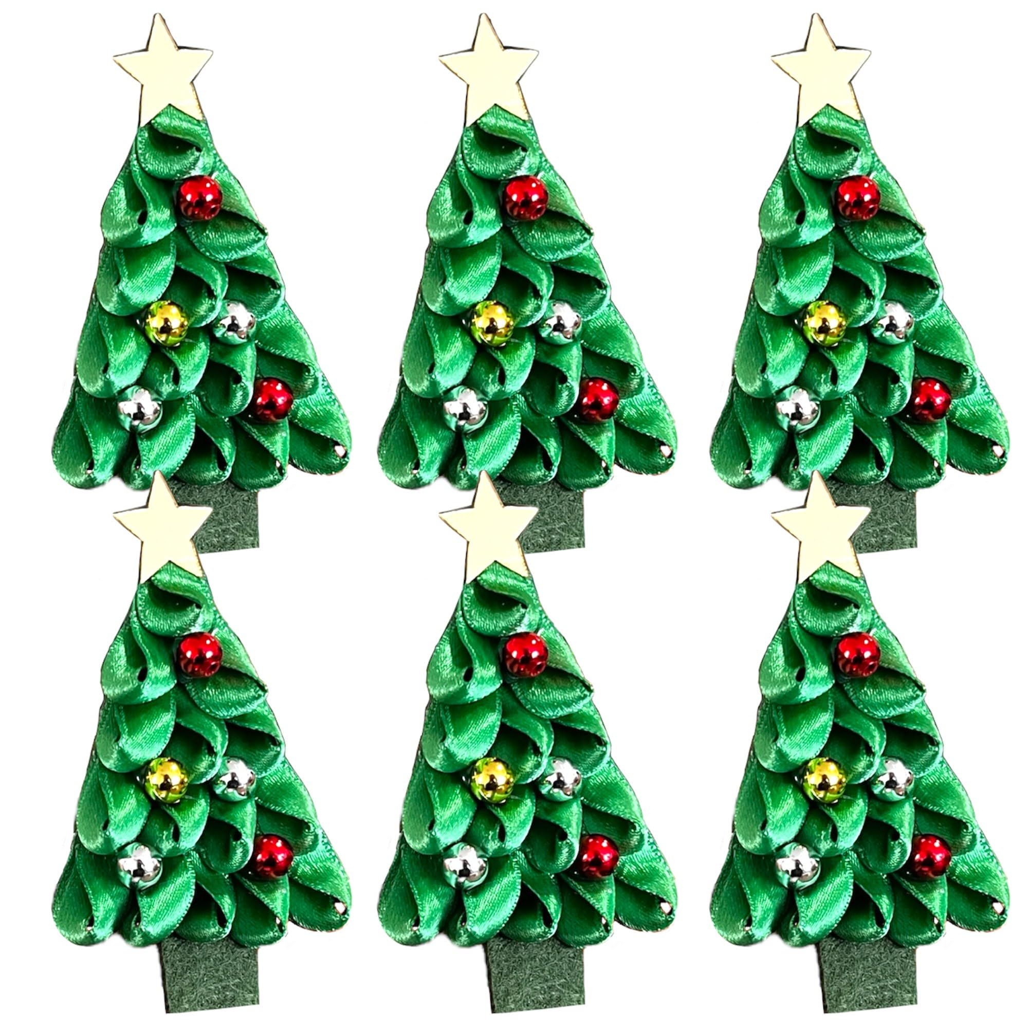 Handmade pine tree napkin rings set of 6 on a festive table