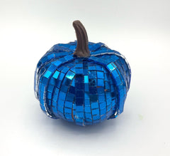 Handmade blue mosaic pumpkin with disco tiles
