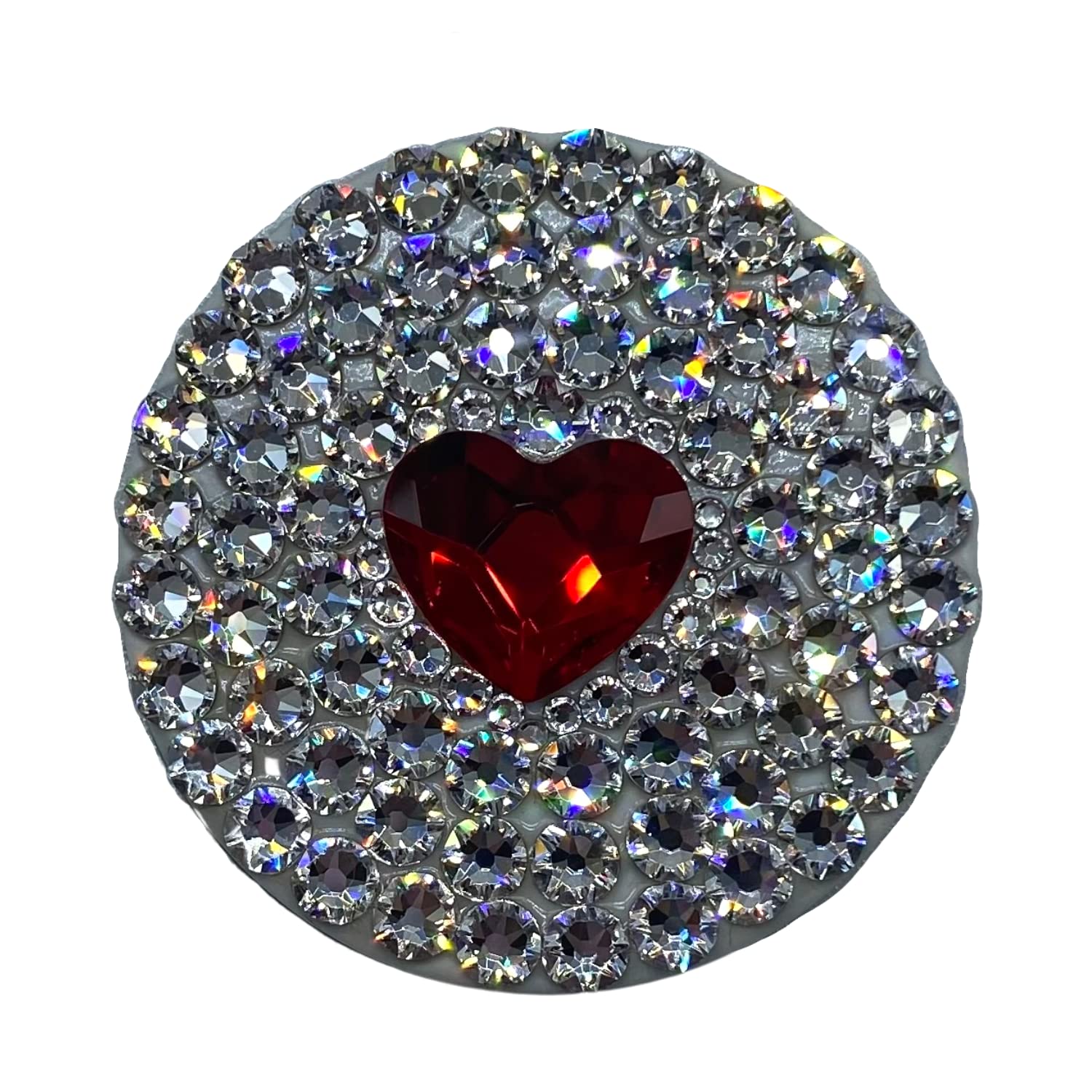 HANDMADE Red Heart Bling White Pop Up Phone Grip with Austrian Crystals