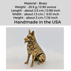 Small brass German Shepherd figurine handcrafted in USA