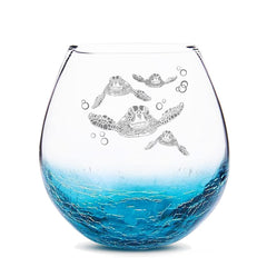 Handmade sea turtle wine glass with etched motif