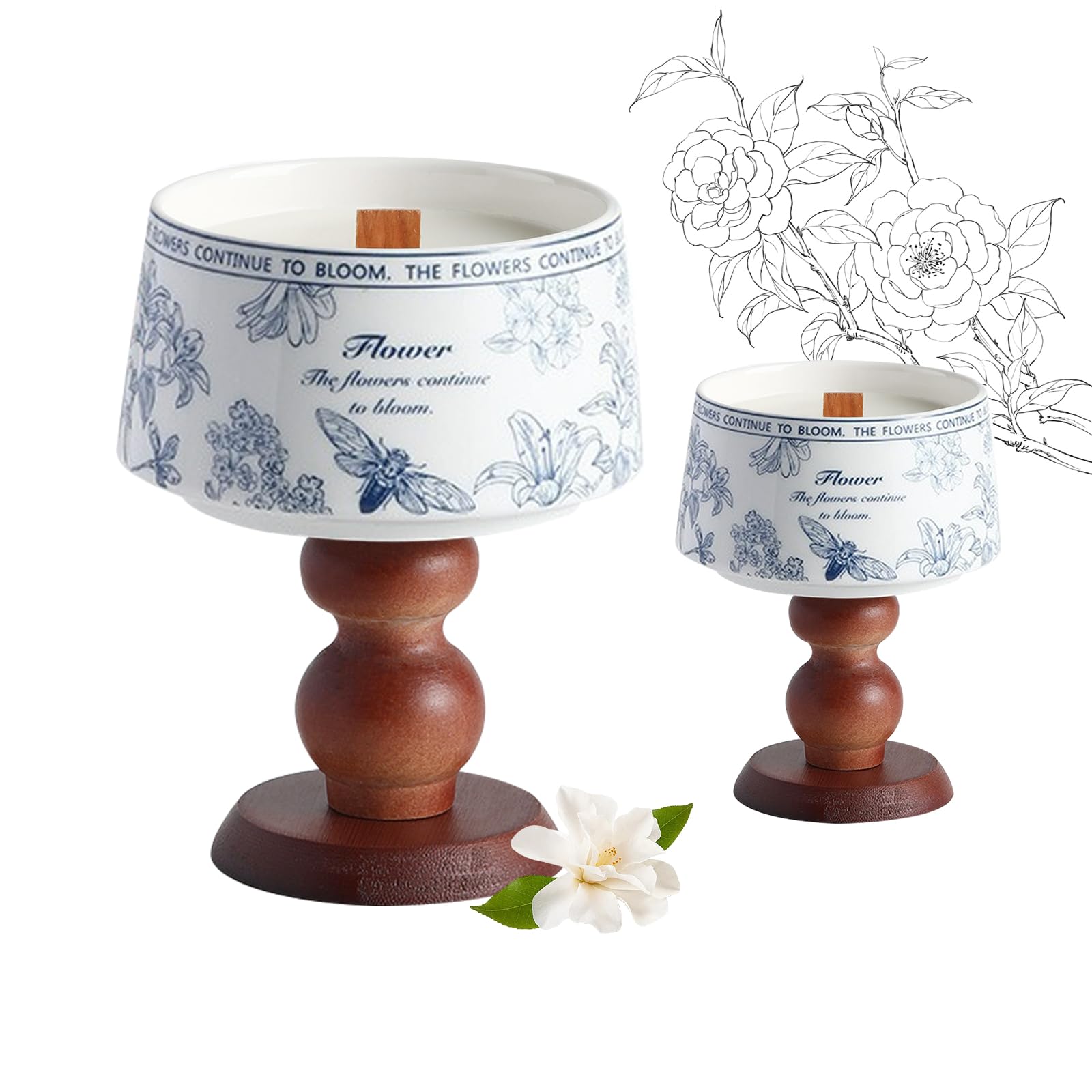 Handmade soy scented candle set of 2 in blue 5oz vintage ceramic jar