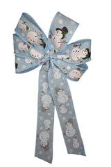 Indoor or sheltered outdoor display snowman blue ribbon bow