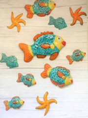Blue hand painted ceramic fish wall hanging