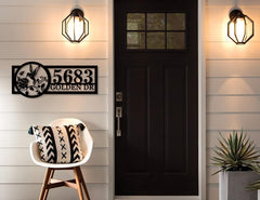 Hanging house number address plaque with birds design