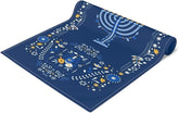 Hanukkah table runner 16x90 Navy Blue with flowers and menorah motif