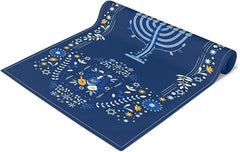 Hanukkah table runner 16x90 Navy Blue with flowers and menorah motif