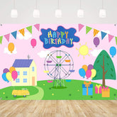 Happy Birthday Backdrop colorful cartoon scene 72.8x43.3 inch