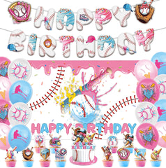 Happy Birthday banner with baseball and ice cream drips