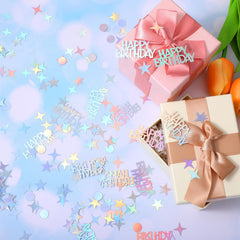 Happy Birthday confetti with rainbow hues