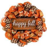 Happy Fall Wreath 24 inch front door wreath with multicolor jute mesh