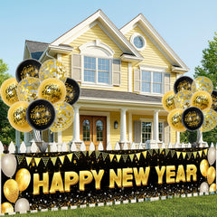 Happy New Year Banner 2026 yard sign displayed outdoors