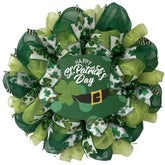 Happy St Patrick's Day wreath with Leprechaun Hat decorative accent