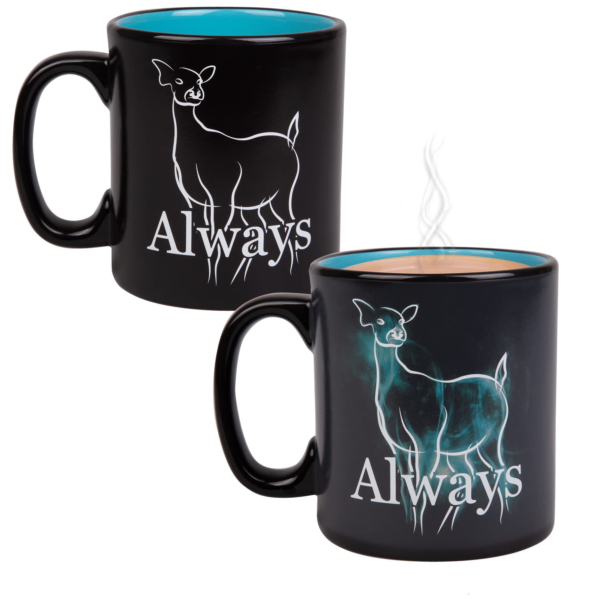 Harry Potter heat changing ceramic mug 20oz featuring Severus Snape Doe Patronus on black exterior