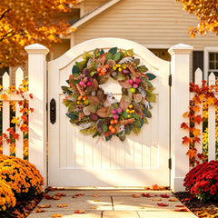 Harvest autumn wreath featuring pinecones cinnamon sticks and faux fruits