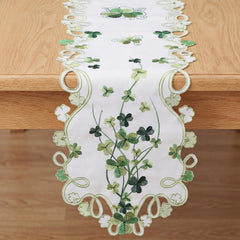 Haull St Patrick's Day table runner with embroidered shamrock detail