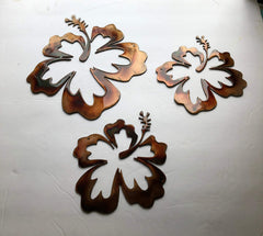 Color options copper bronze silver or black for Hawaiian Hibiscus Trio metal wall art