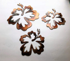 Hawaiian Hibiscus Trio metal wall art small piece 5x5.5 inches