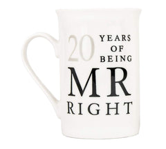 Haysoms Ivory 20th Anniversary Mr Right & Mrs Always Right mug set back view