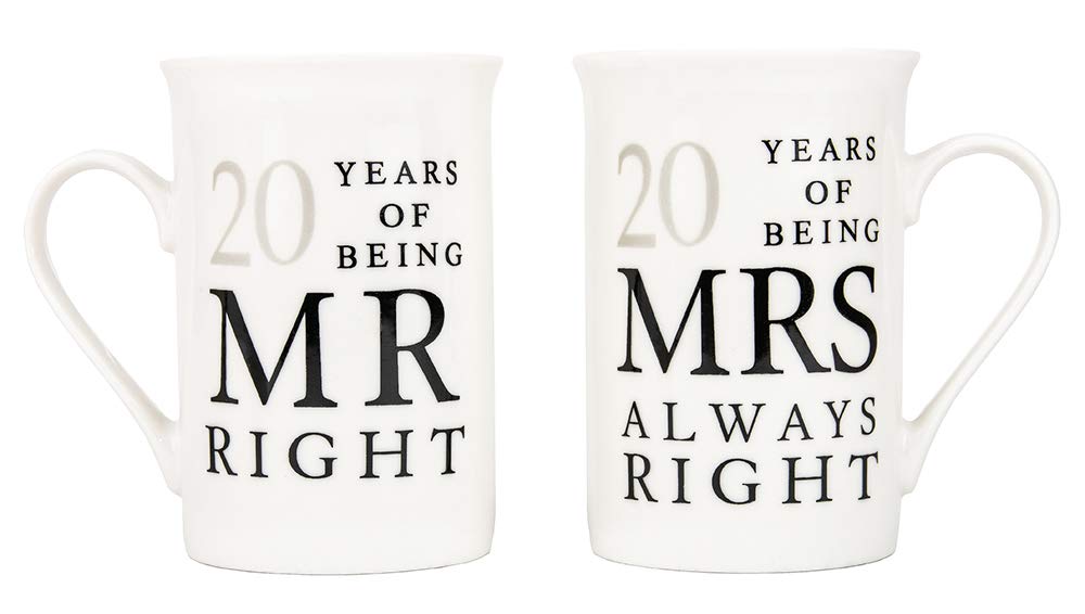 Haysoms Ivory 20th Anniversary Mr Right & Mrs Always Right mug set front view