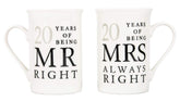 Haysoms Ivory 20th Anniversary Mr Right & Mrs Always Right mug set front view