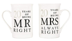 Haysoms Ivory 20th Anniversary Mr Right & Mrs Always Right mug set front view