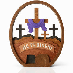 He Is Risen Easter Decor wooden centerpiece with crosses