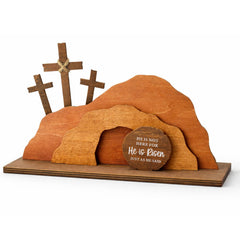 He Is Risen Easter Decorations wooden tomb scene with three crosses