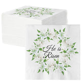He Is Risen Easter Napkins 100 pack with lilies garland