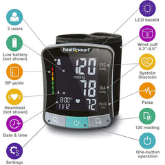 HealthSmart Digital Premium Wrist Blood Pressure Monitor cuff size 5.25-8.5 inches