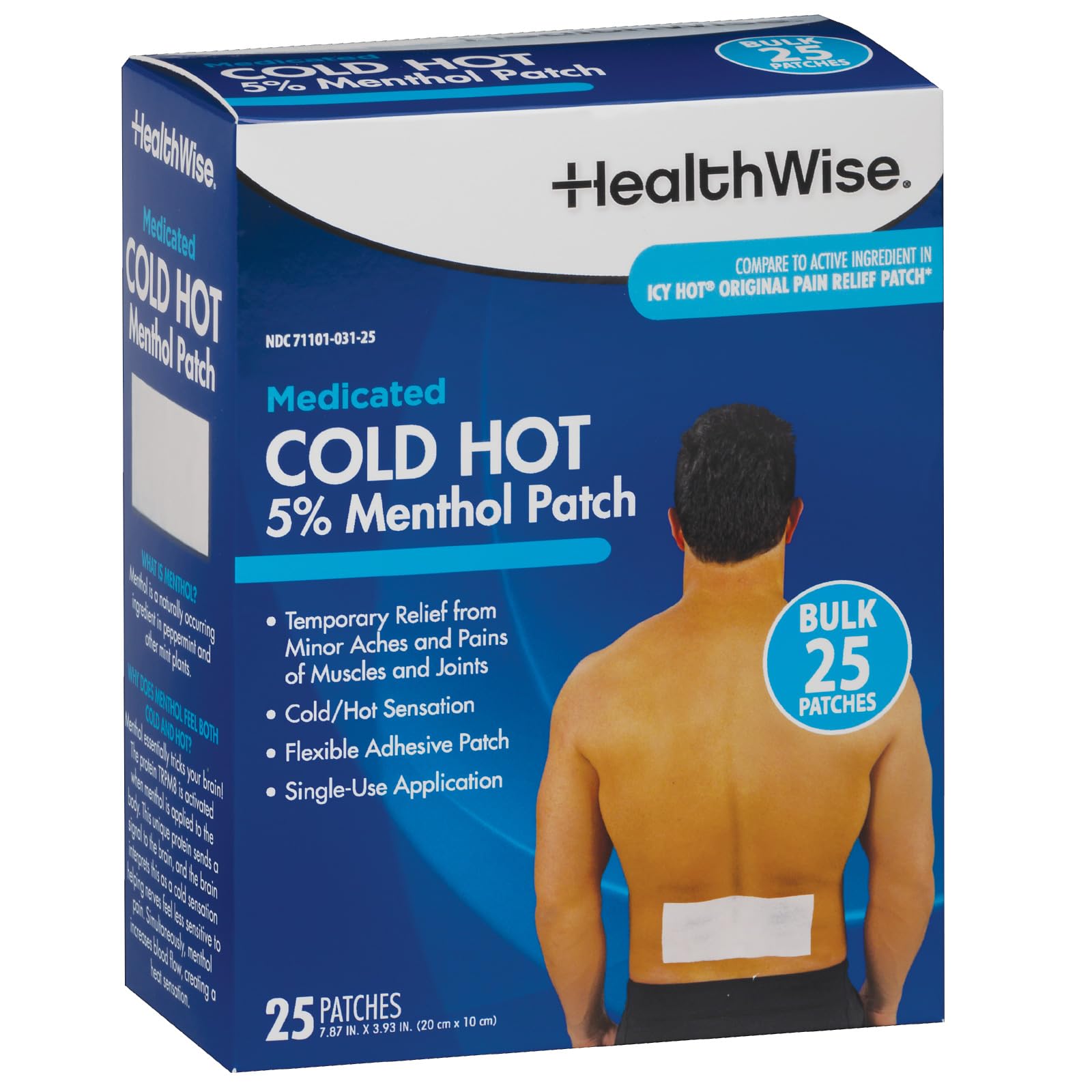 HealthWise 5% menthol patch front view 25 count