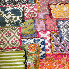 The Heart of Home napkins 100% cotton with hand block prints and scalloped embroidery