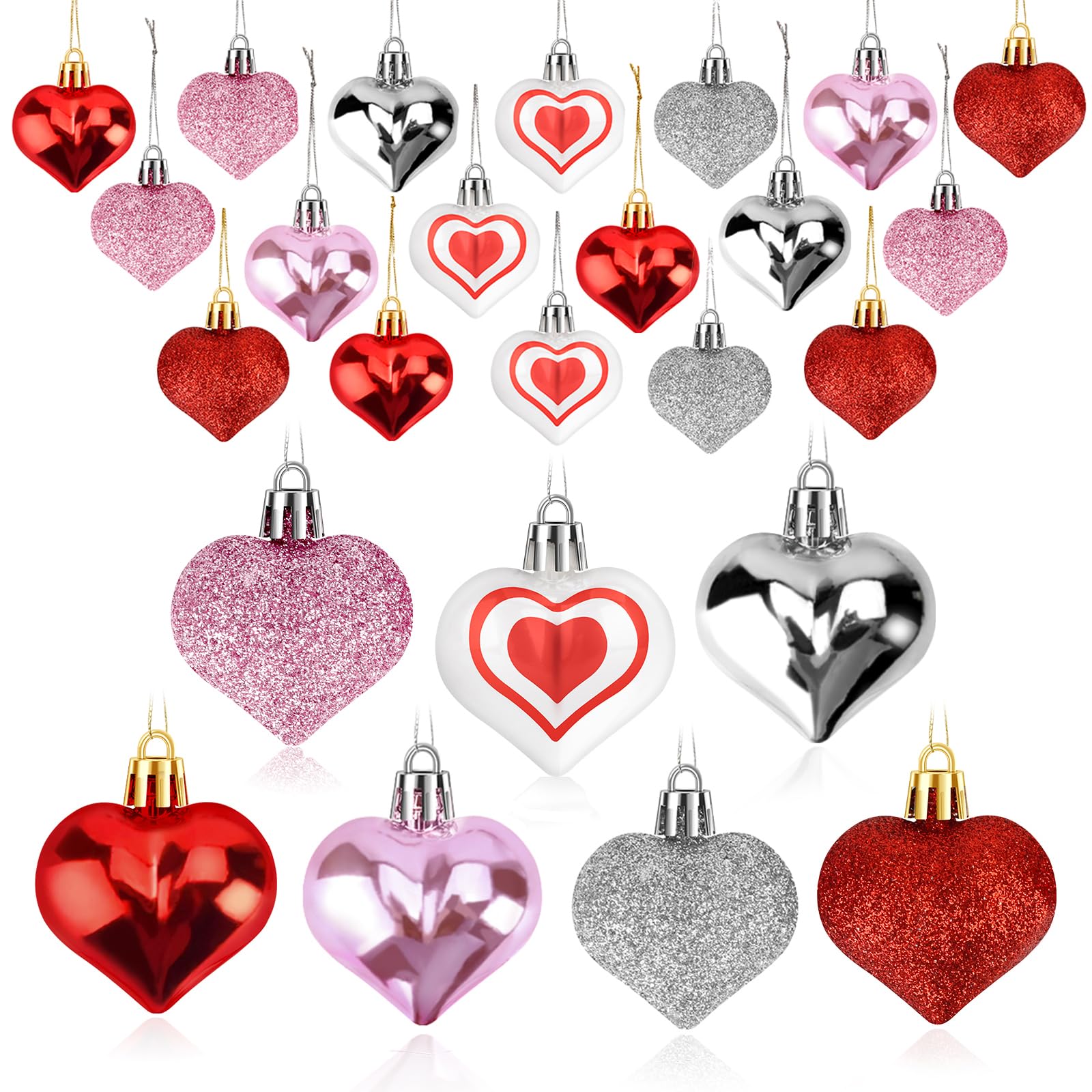 Heart ornaments 30 pcs 7 styles assortment