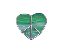 Heart shaped peace sign ornament made of stained glass