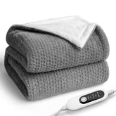Heated Blanket grey 50x60 fabric combo of faux rabbit fur and flannel