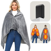 Heated blanket with portable battery in gray