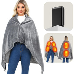 Heated blanket with portable battery in gray