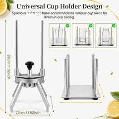 Heavy-duty cast aluminum body of the lemon cutter with stand