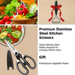 Heavy duty kitchen scissors close up with metal peeler