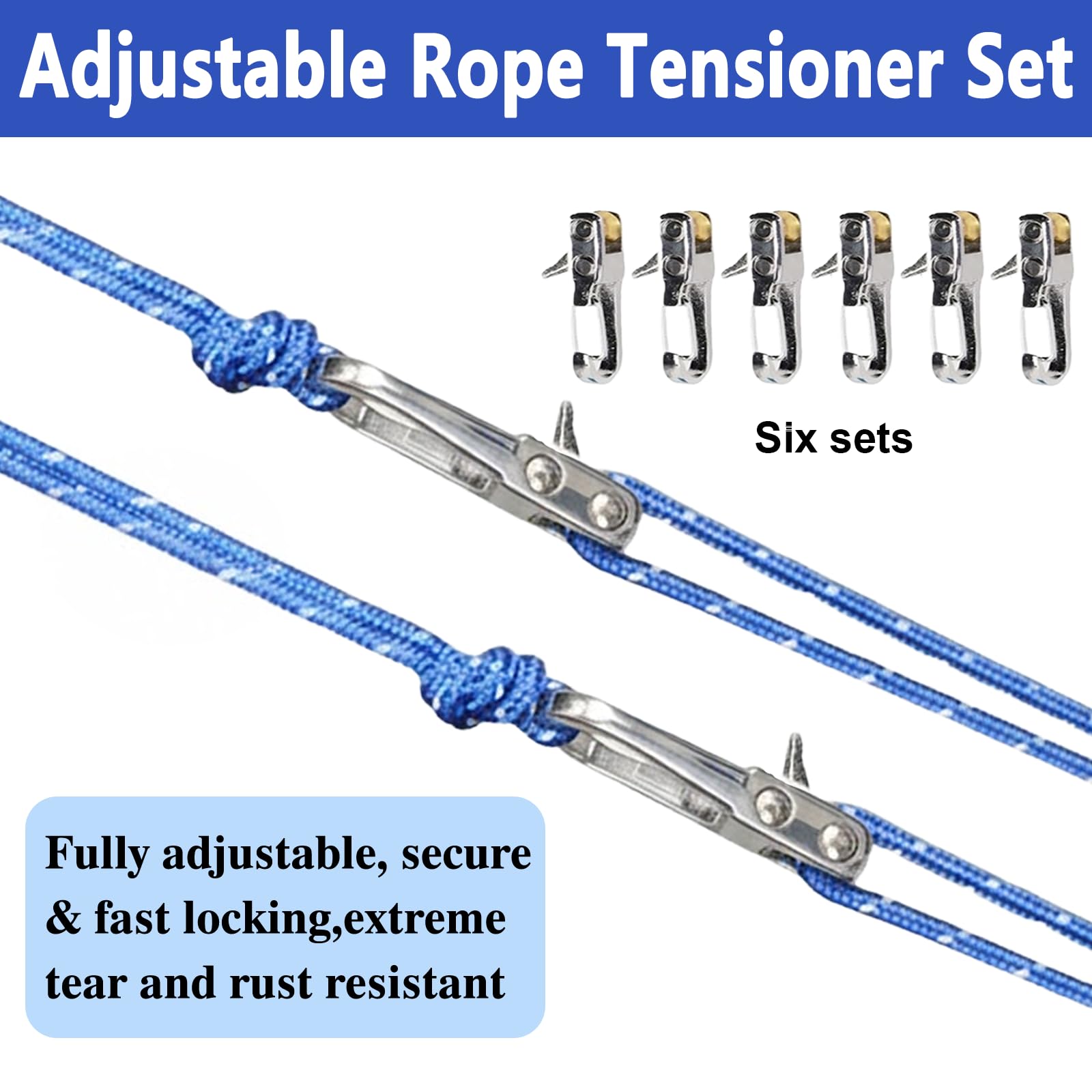 Heavy duty tent guy lines blue with storage case