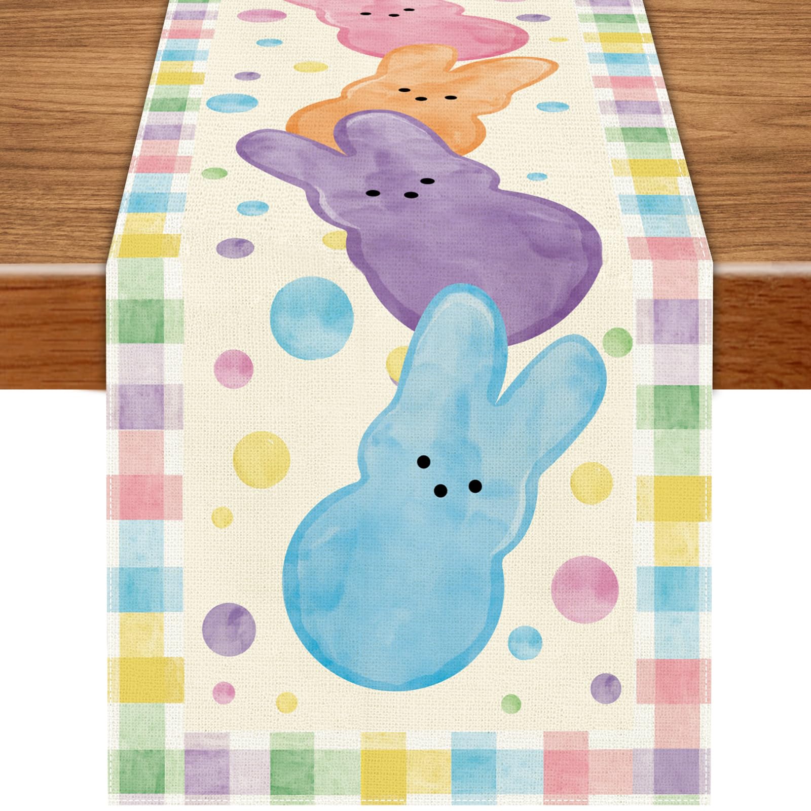 Heirloom Haven Easter Rabbit Table Runner buffalo plaid