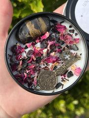 8oz black tin candle for altar ritual Hekate Dark Moon Goddess